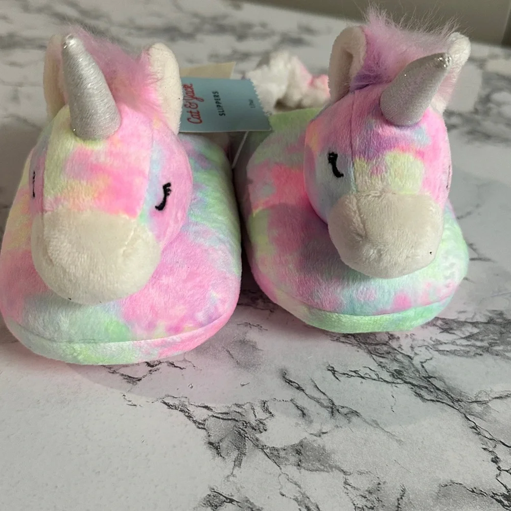Cat & Jack Toddler Girls Magic Pastel Unicorn Slippers Size M(7/8)